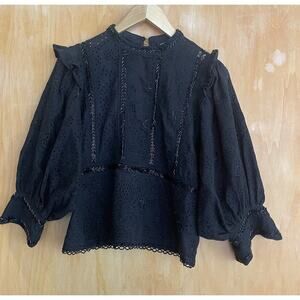 LOVE SAM Cotton Beaded Eyelet Black Top Size Small